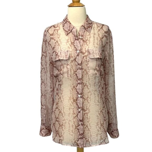 Equipment Femme Sheer Snake Print Silk Blouse Mauve Pale Pink Long Sleeve Size M - Picture 9 of 9